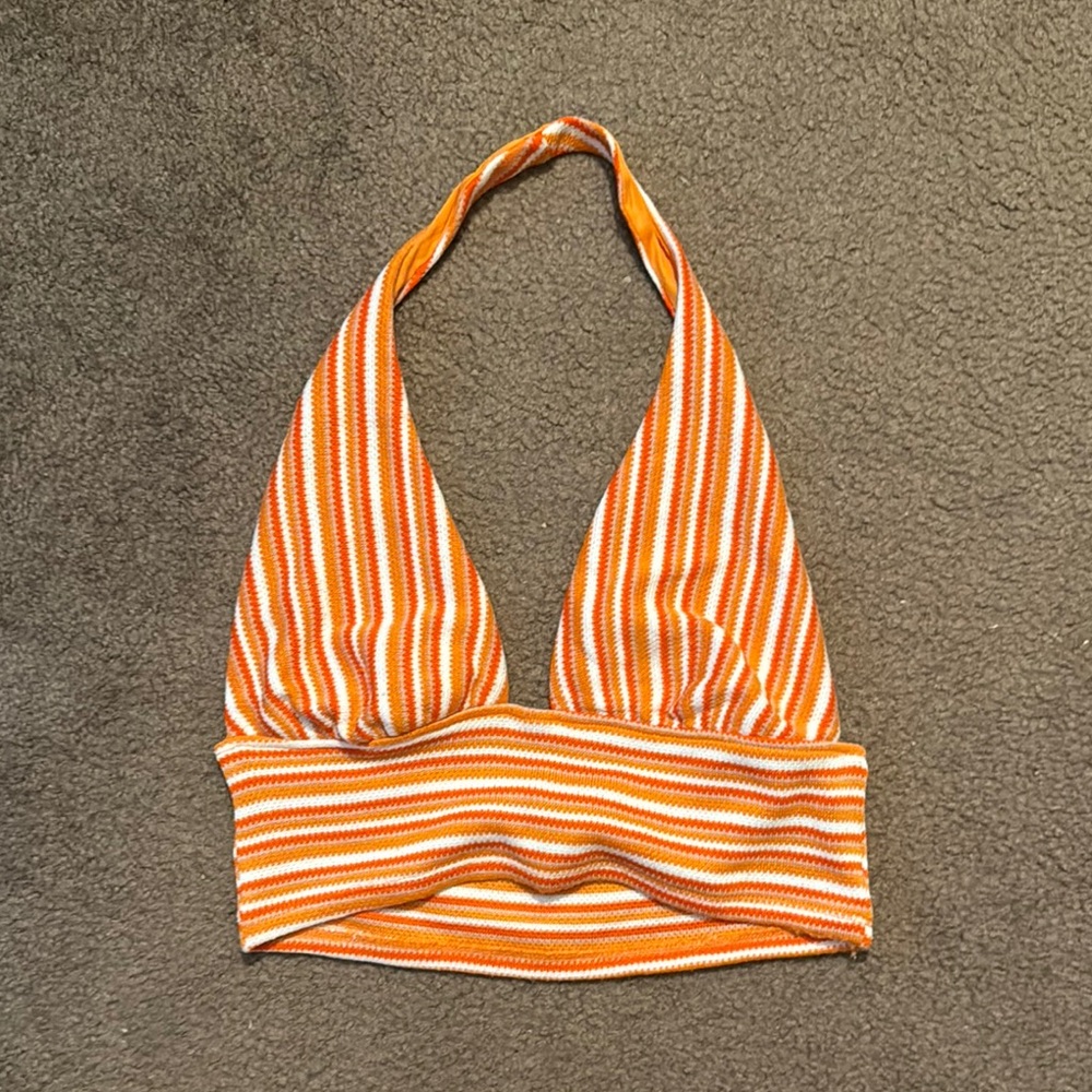 H&M Orange and White Striped Crop Top